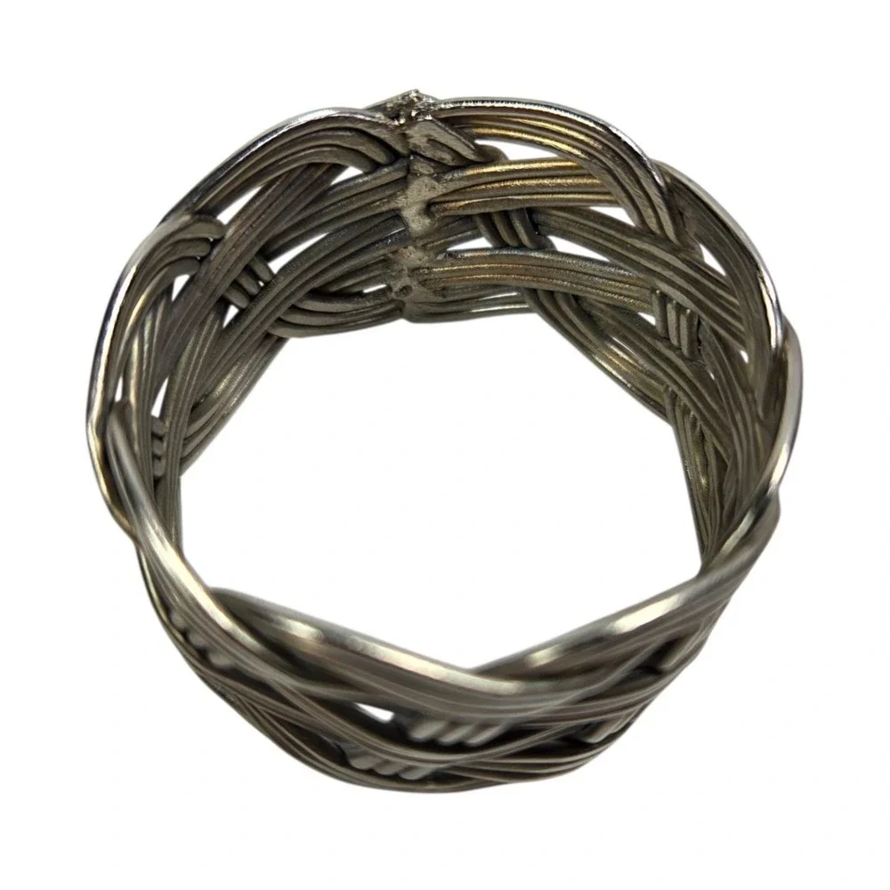 Napkin Rings Set of 8‎ Metal Woven Braided Holders Silver Tone Dinner Luncheon
